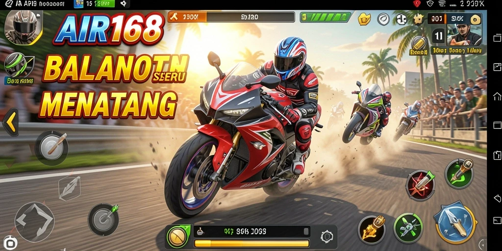 Menampilkan gameplay seru dari balapan motor di lintasan yang menantang.