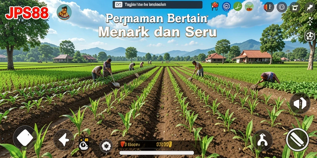 Tampilan antarmuka menarik dari gameplay JPS88 dengan aktivitas bertani.