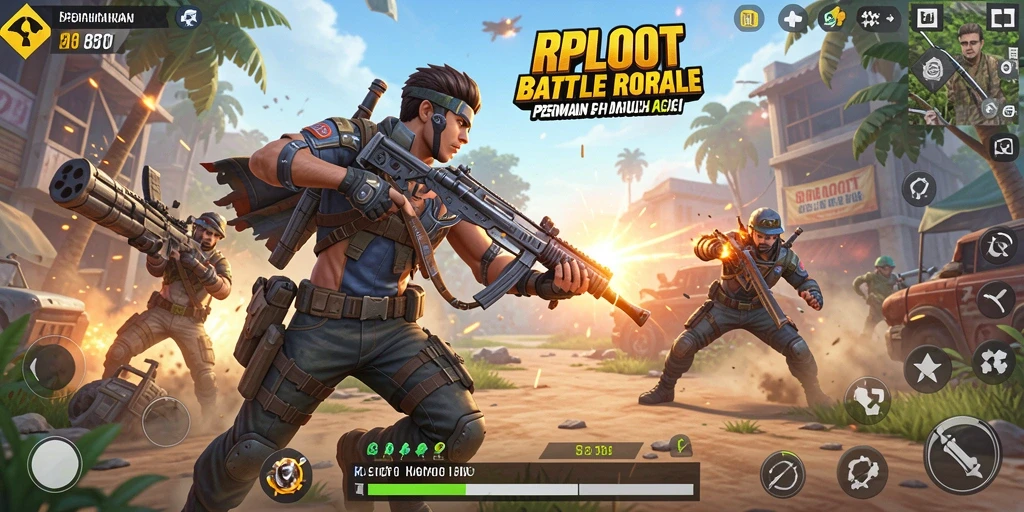 Screenshot dari gameplay RPLOOT menampilkan pertempuran seru dalam Battle Royale.