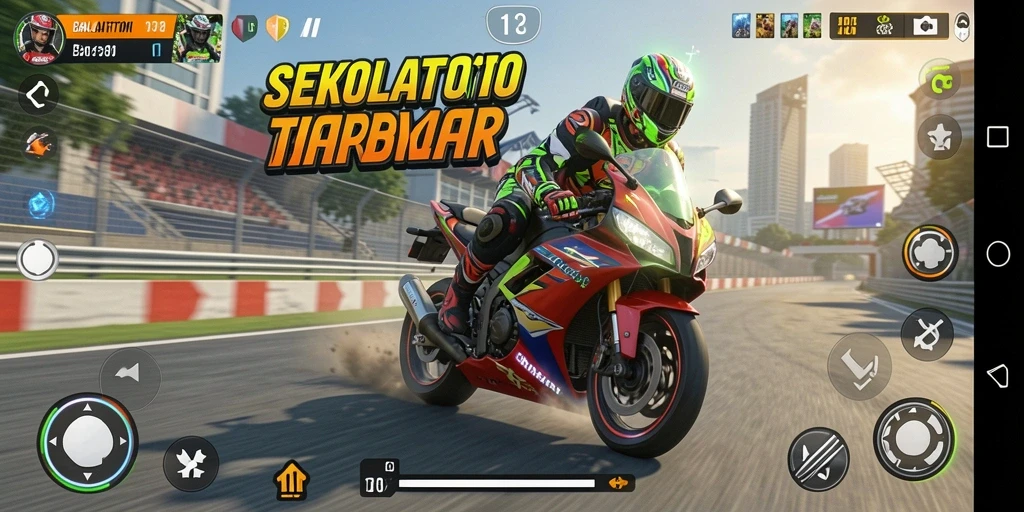 Tampilan gameplay balap motor yang mendebarkan dalam SEKOLAHTOTO.