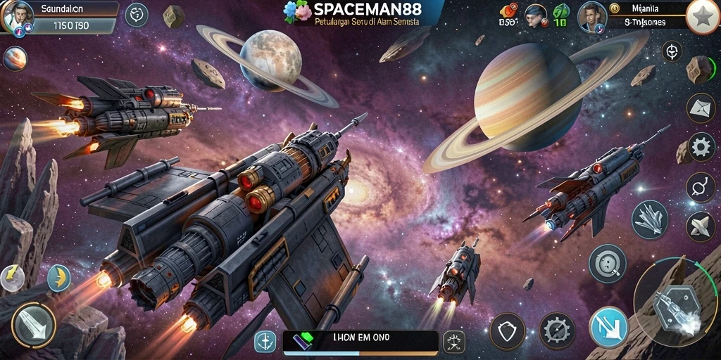 Tangkapan layar gameplay SPACEMAN88 menampilkan aksi menjelajahi planet.