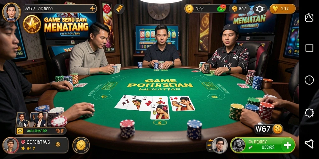 Screenshot utama W67 menampilkan permainan Poker yang mendebarkan dan grafik yang menawan.